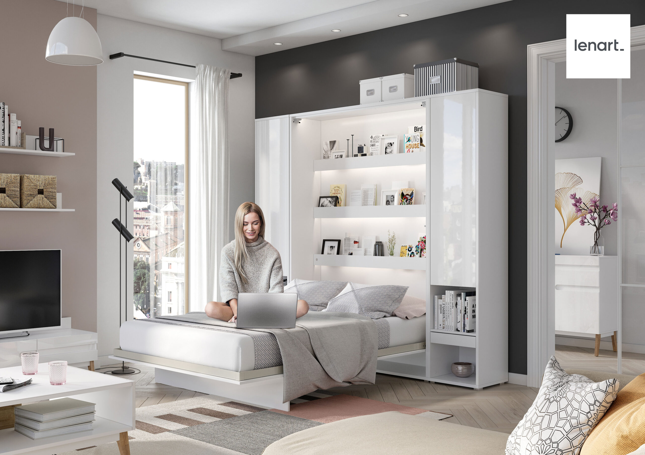 Dig-net nábytok Sklápacia posteľ Lenart BED CONCEPT BC-06p biely lesk | 90 x 200 cm – Obrázok 5