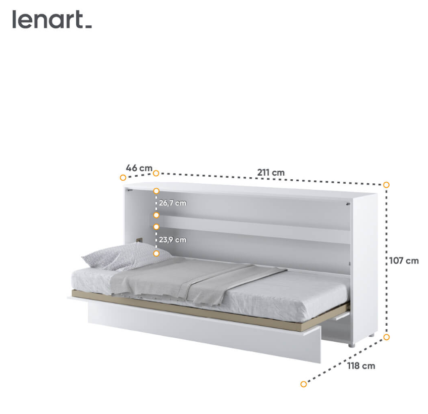 Dig-net nábytok Sklápacia posteľ Lenart BED CONCEPT BC-06p biely lesk | 90 x 200 cm – Obrázok 2