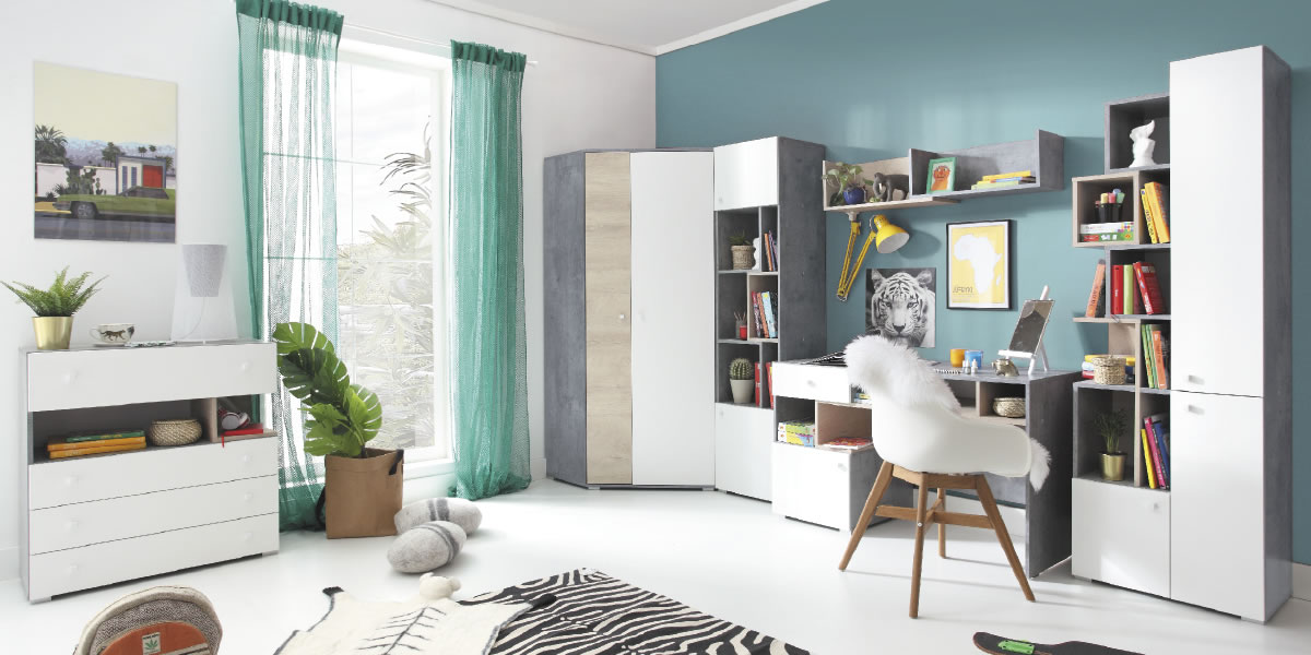 Meblar Šatníková skriňa SIGMA SI3 L/P Farba: beton/biela/dub – Obrázok 6