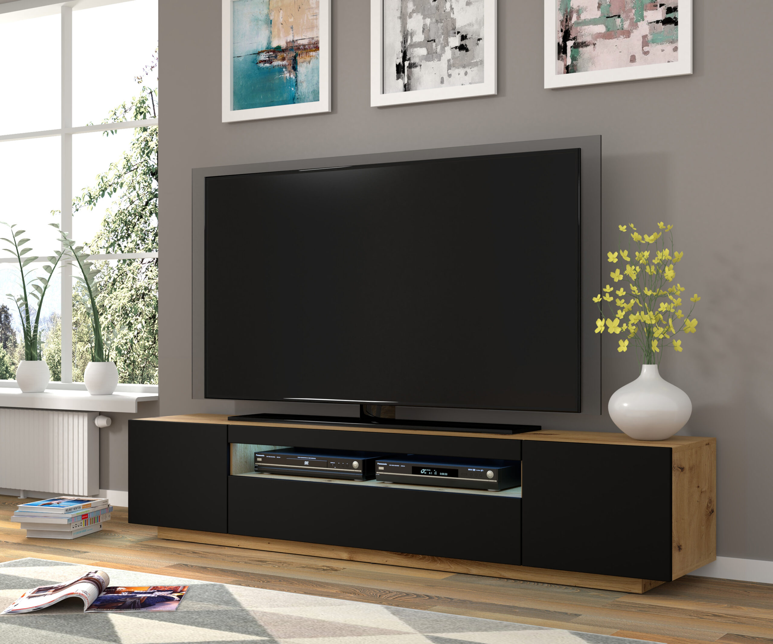 ARTBm TV stolík AURA 200 | dub artisan/čierny mat – Obrázok 2