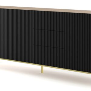 ARTBm Komoda RAVENNA B 3D3S 200 | dub artisan / čierna matná Prevedenie: Dub artisan / čierny mat / zlatá podnož