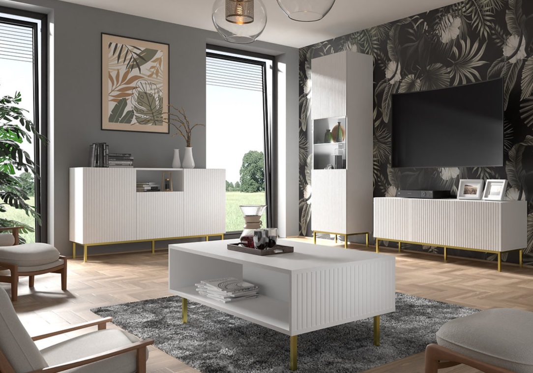 ARTBm Vitrína RAVENNA B 1DS 60 | biela matná Prevedenie: Biela matná / zlatá podnož – Obrázok 4
