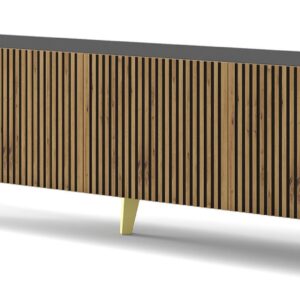 ARTBm TV stolík RAVENNA F 4D 200  | čierna matná / dub artisan Prevedenie: Čierna matná / dub artisan / zlaté nohy