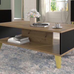 ARTBm Konferenčný stolík RAVENNA B 90 | dub artisan / čierna matná Prevedenie: Dub artisan / čierna matná  / zlaté nohy