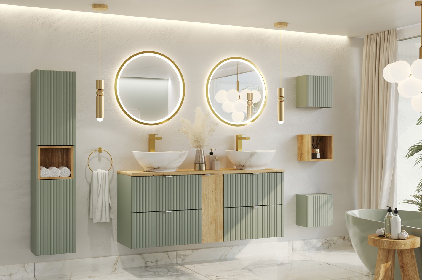 ArtCom Závesná skrinka do kúpeľne LINE Reed Green 83-30-1DQ | kocka – Obrázok 5
