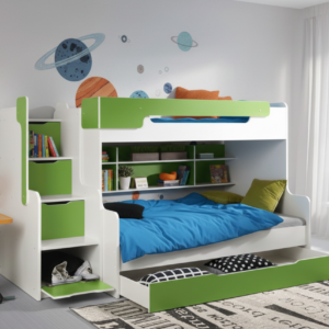 ArtBed Detská poschodová posteľ s roštom HARRY | biela/zelená 120 x 200 cm