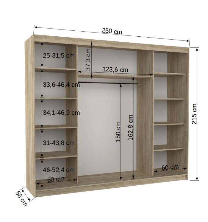 ArtAdrk Šatníková skriňa SALTO | dub sonoma 250 cm – Obrázok 2