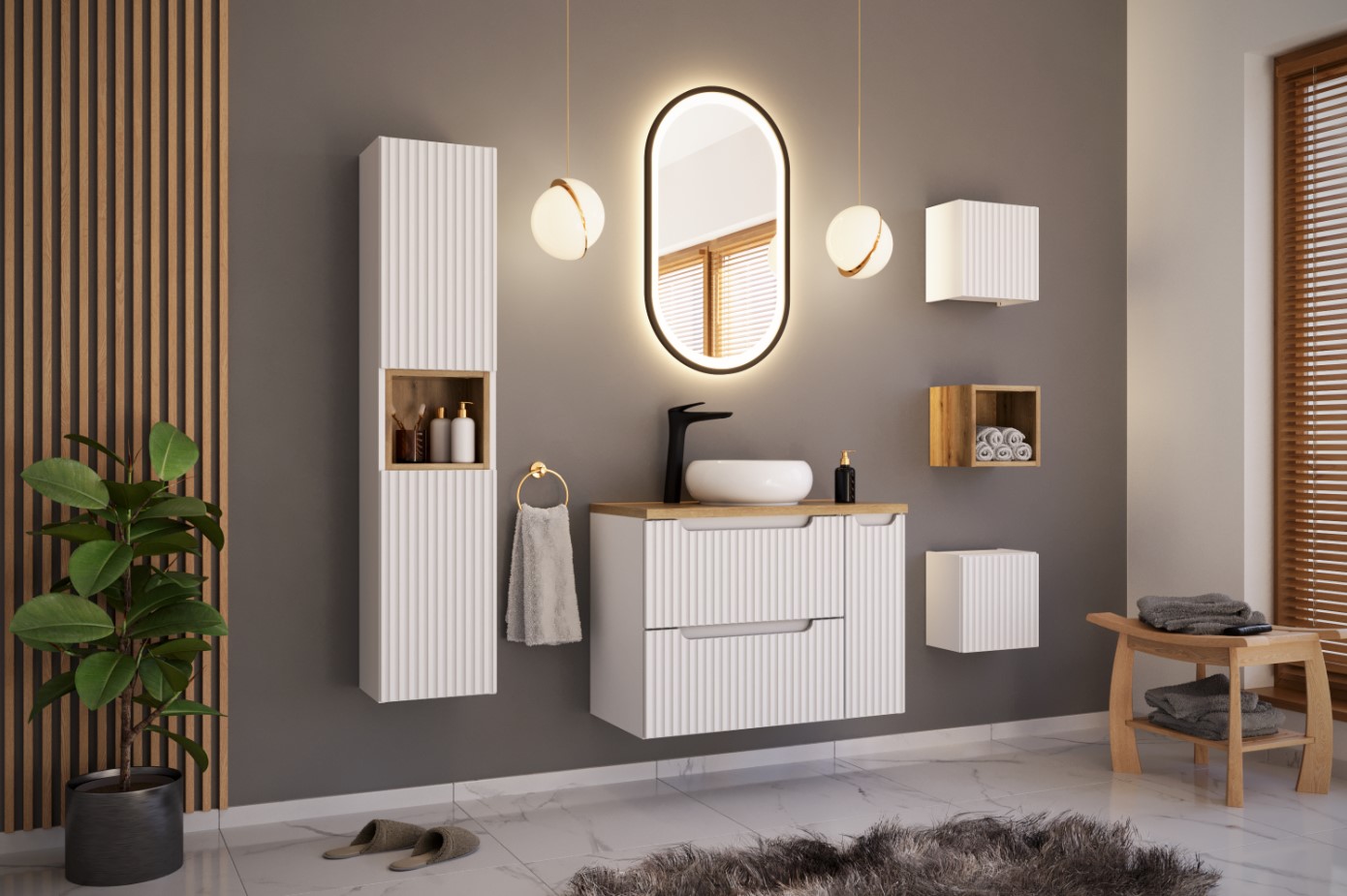 ArtCom Vysoká skrinka do kúpeľne NOVA White 80-03-2D – Obrázok 5