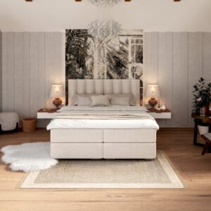 FDM Manželská posteľ LINCOLN Boxspring | krémová 160 x 200 cm