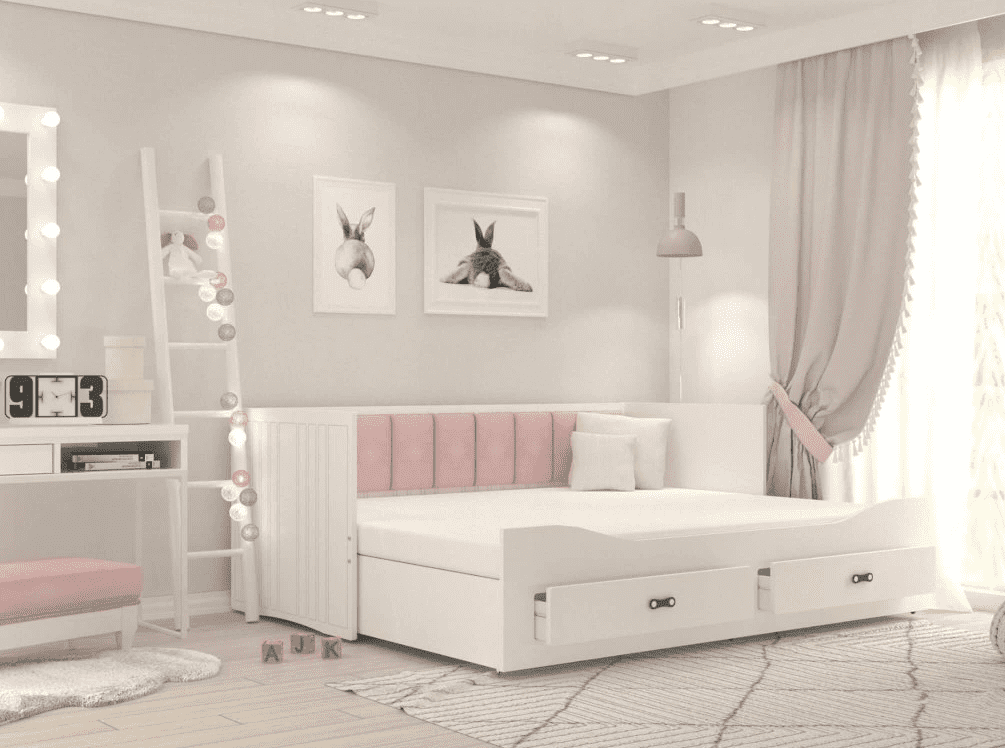 ArtAJ Rozkladacia posteľ EMMELINE s matracom | biela/ružová 80 x 200 cm – Obrázok 4