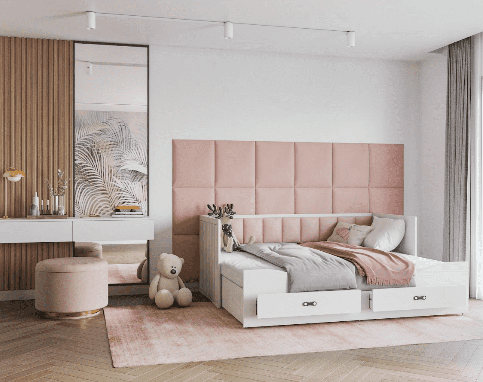 ArtAJ Rozkladacia posteľ EMMELINE s matracom | biela/ružová 80 x 200 cm – Obrázok 5