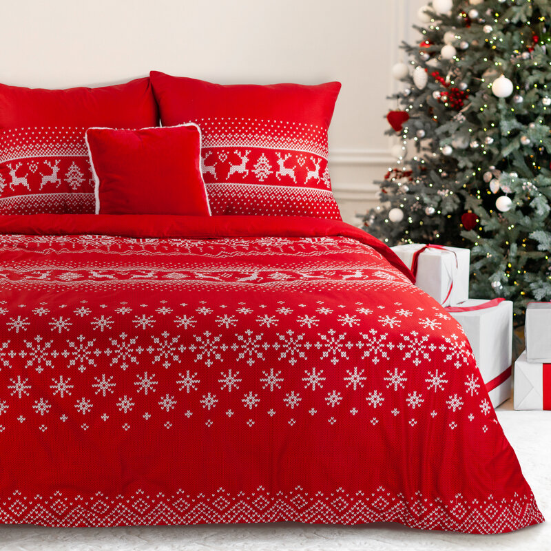 ArtFir Vianočné obliečky na dvojlôžko NOEL 02 | červená 160 x 200 cm