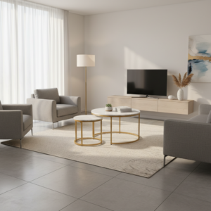 Signal Sada konferenčných stolíkov DION | zlatá / efekt biely mramor