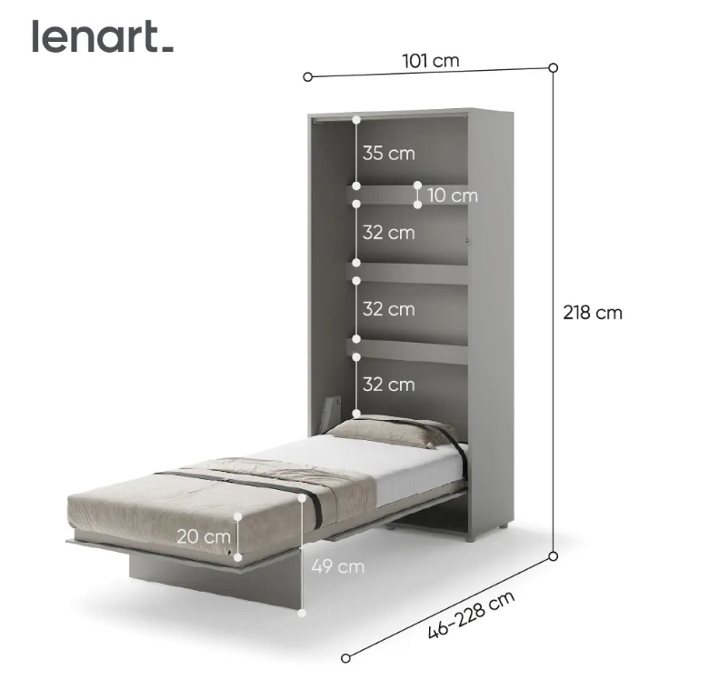 Dig-net nábytok Sklápacia posteľ Lenart BED CONCEPT BC-03 sivá | 90 x 200 cm – Obrázok 4