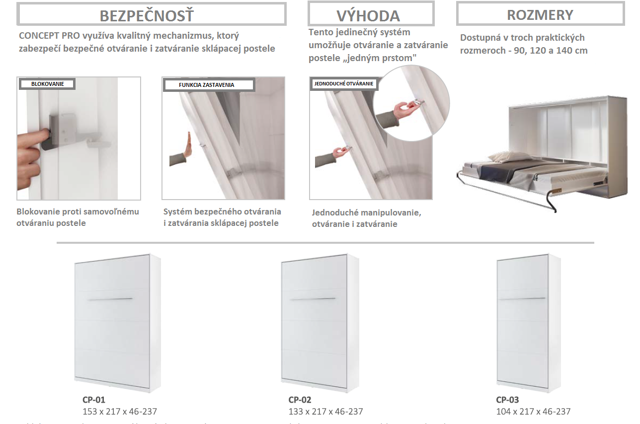 Dig-net nábytok Sklápacia posteľ Lenart Concept PRO CP-02 biely lesk | 120 x 200 cm – Obrázok 10