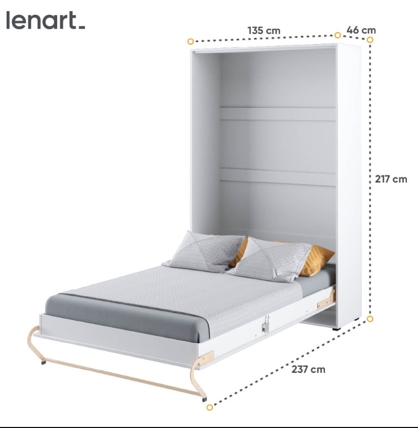Dig-net nábytok Sklápacia posteľ Lenart Concept PRO CP-02 biely lesk | 120 x 200 cm – Obrázok 4