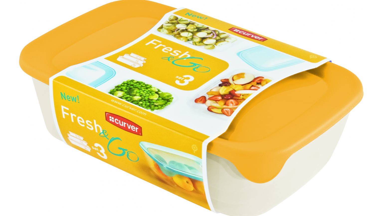 CURVER Sada dóz na potraviny FRESH & GO 2L+1L+0,5L | transparentná / žltá