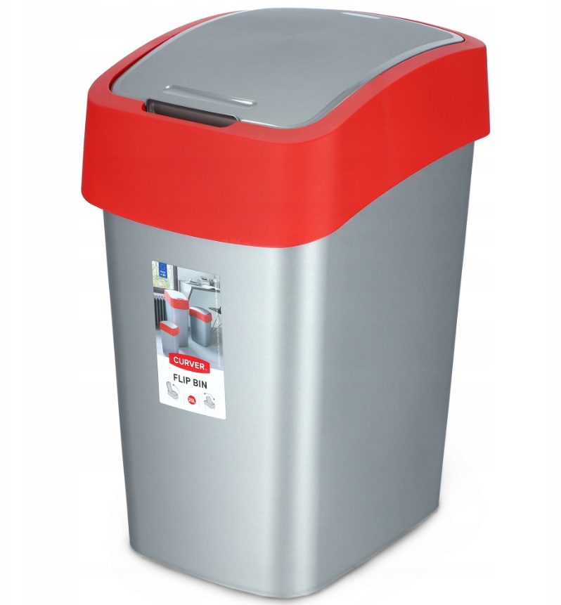 CURVER Odpadkový kôš FLIP BIN 25l | strieborná / červená – Obrázok 2