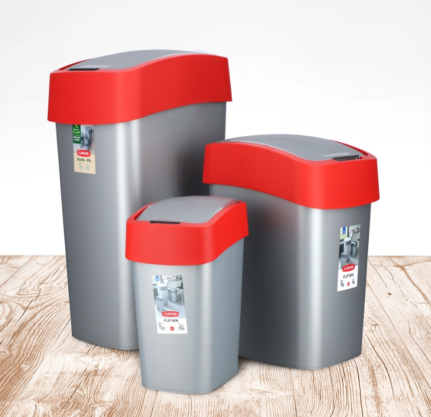 CURVER Odpadkový kôš FLIP BIN 25l | strieborná / červená – Obrázok 3