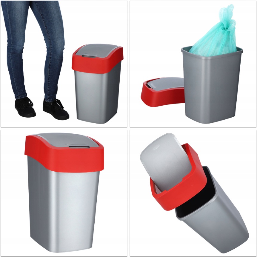 CURVER Odpadkový kôš FLIP BIN 25l | strieborná / červená – Obrázok 4
