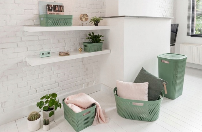 CURVER Kôš na čistú bielizeň INFINITY DOTS 40L recyklovaný plast | zelená – Obrázok 2