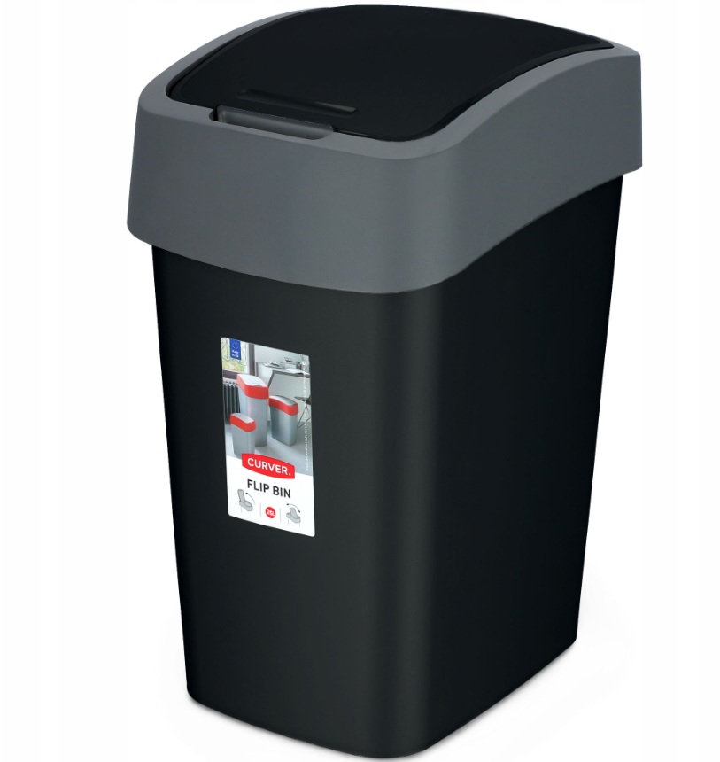 CURVER Odpadkový kôš FLIP BIN 25l | čierna / strieborná – Obrázok 2