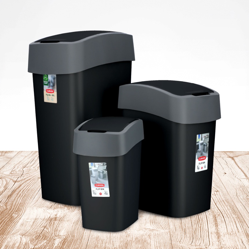 CURVER Odpadkový kôš FLIP BIN 25l | čierna / strieborná – Obrázok 3