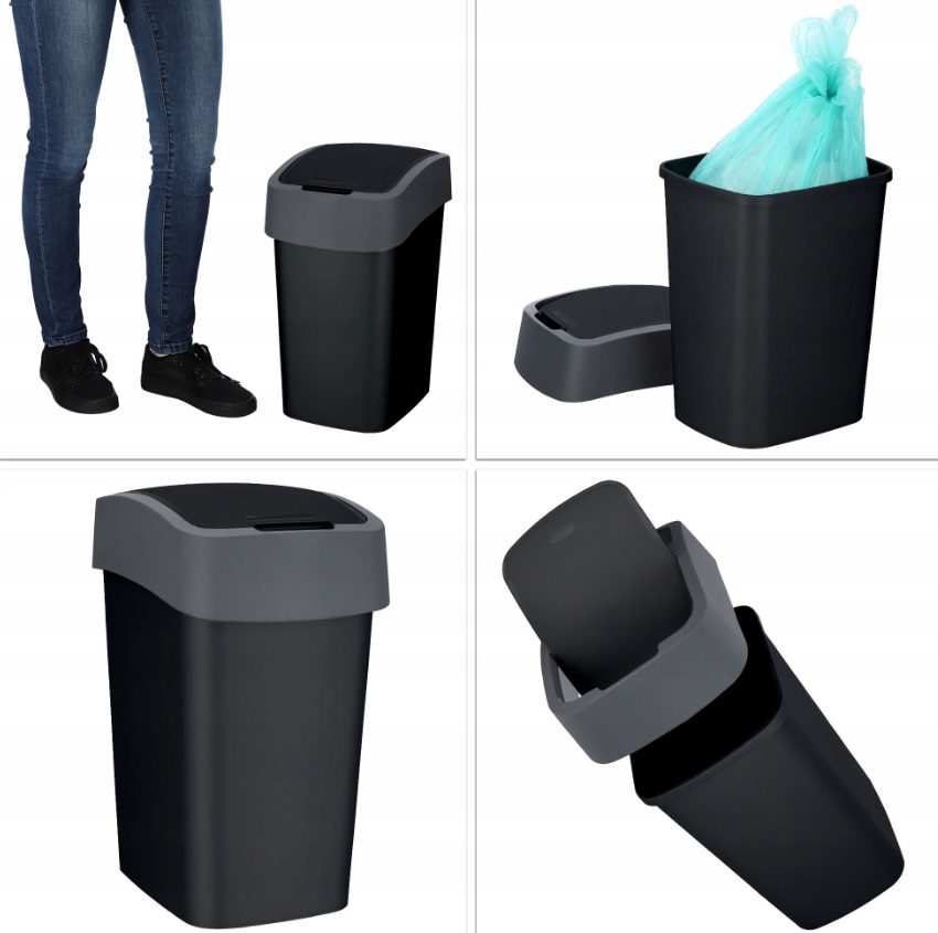 CURVER Odpadkový kôš FLIP BIN 25l | čierna / strieborná – Obrázok 4