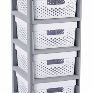 CURVER Zásuvkový regál INFINITY DOTS 4x11L | sivá / biela