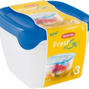 CURVER Sada dóz na potraviny FRESH & GO 3×1,2L | transparentná / modrá
