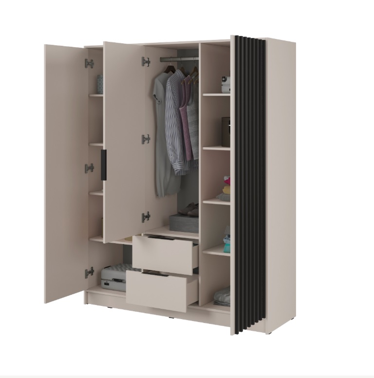 ArtPS Šatníková skriňa KELLY 3D so zrkadlom | cashmere – Obrázok 2