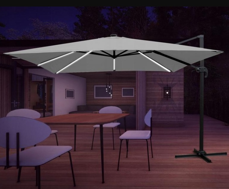 Chomik Záhradný slnečník ROMA s LED osvetlením | sivá 300 x 300 cm – Obrázok 4