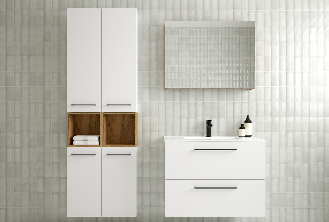 ArtDef Závesná skrinka do kúpeľne FERATA C30 1D/45 | biela – Obrázok 6