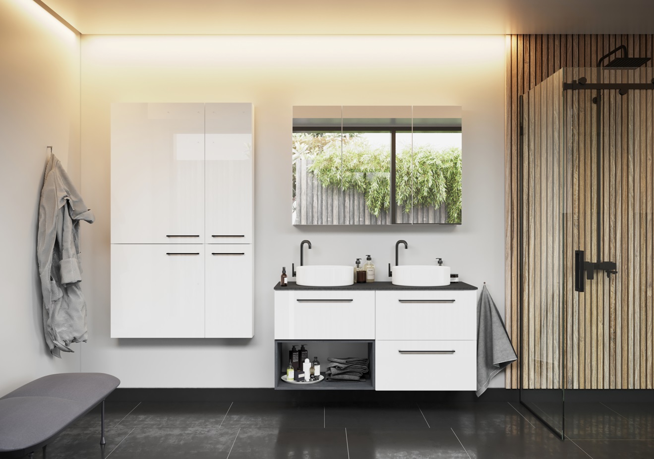 ArtDef Závesná skrinka do kúpeľne FERATA C30 1D/45 | biela – Obrázok 8