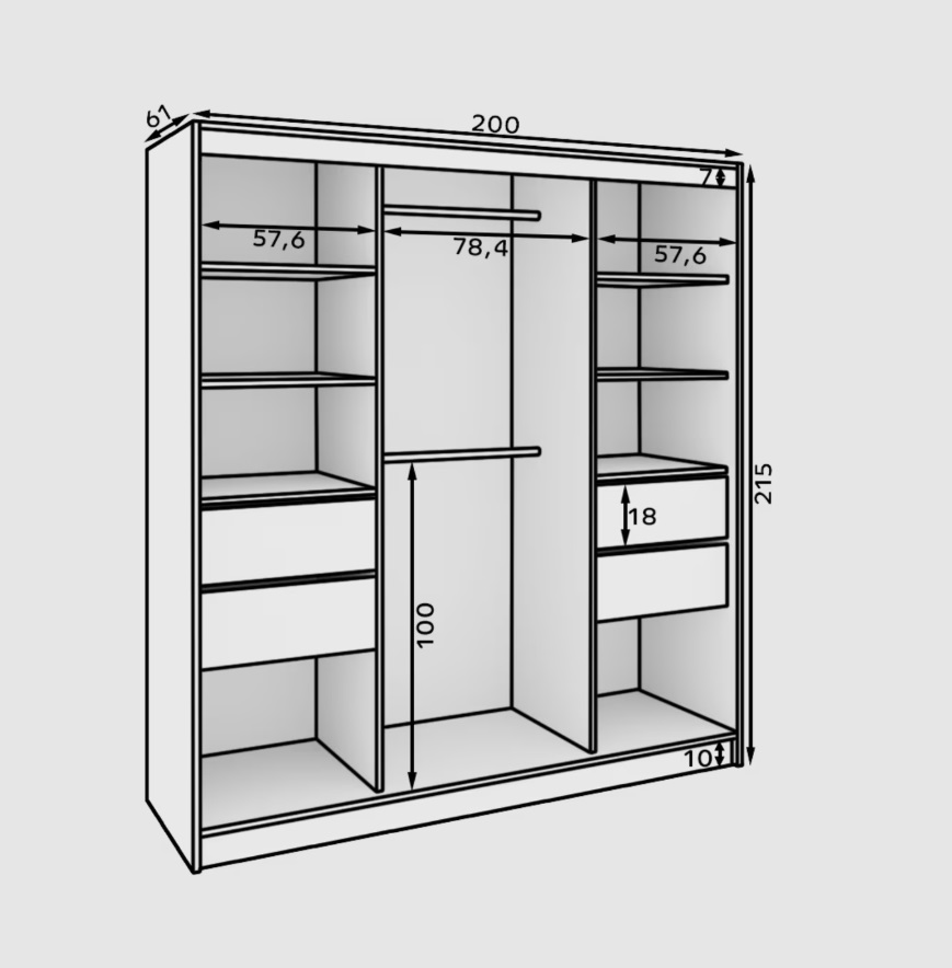 ArtAdrk Šatníková skriňa IDA | čierna / biela 200 cm – Obrázok 4