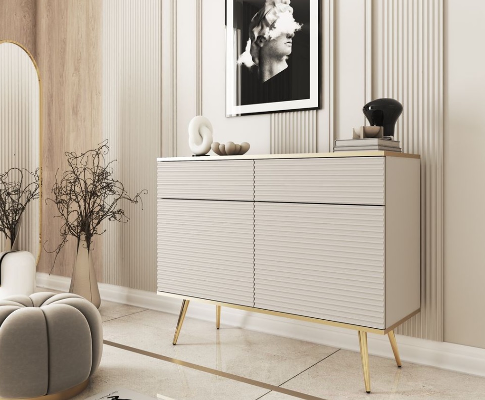ArtPS Komoda BIJOU KSZ-107 MDF | béžová / zlaté nohy – Obrázok 2