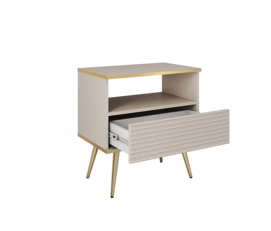 ArtPS Nočný stolík BIJOU S-54 MDF | béžová / zlaté nohy – Obrázok 2