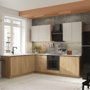 Artstolk Rohová kuchynská linka SOFIA B | dub cremona/béžová 200-260 cm Prevedenie: s pracovnou doskou