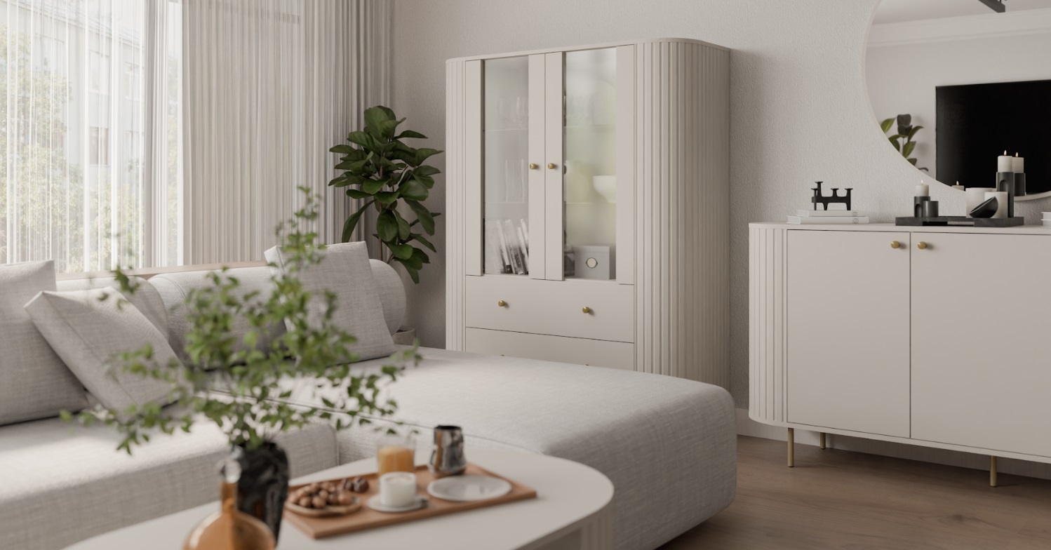 ArtLemp Vitrína VAOLIA 2F2S | pieskovo béžová – Obrázok 5
