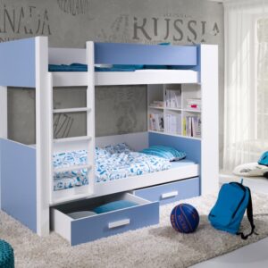 ArtBed Detská poschodová posteľ GASPAR | akryl | biela/modrá