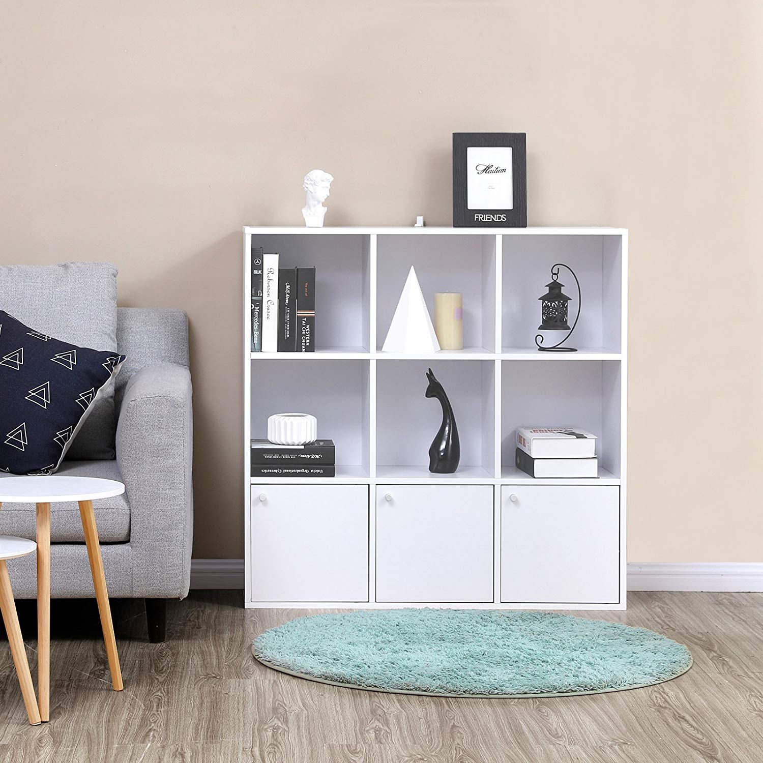 SONGMICS Knižnica s dvierkami LBC33WT, biela – Obrázok 5