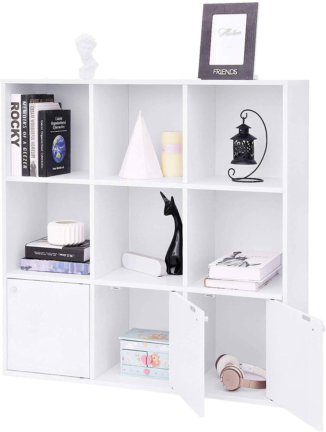SONGMICS Knižnica s dvierkami LBC33WT, biela – Obrázok 6
