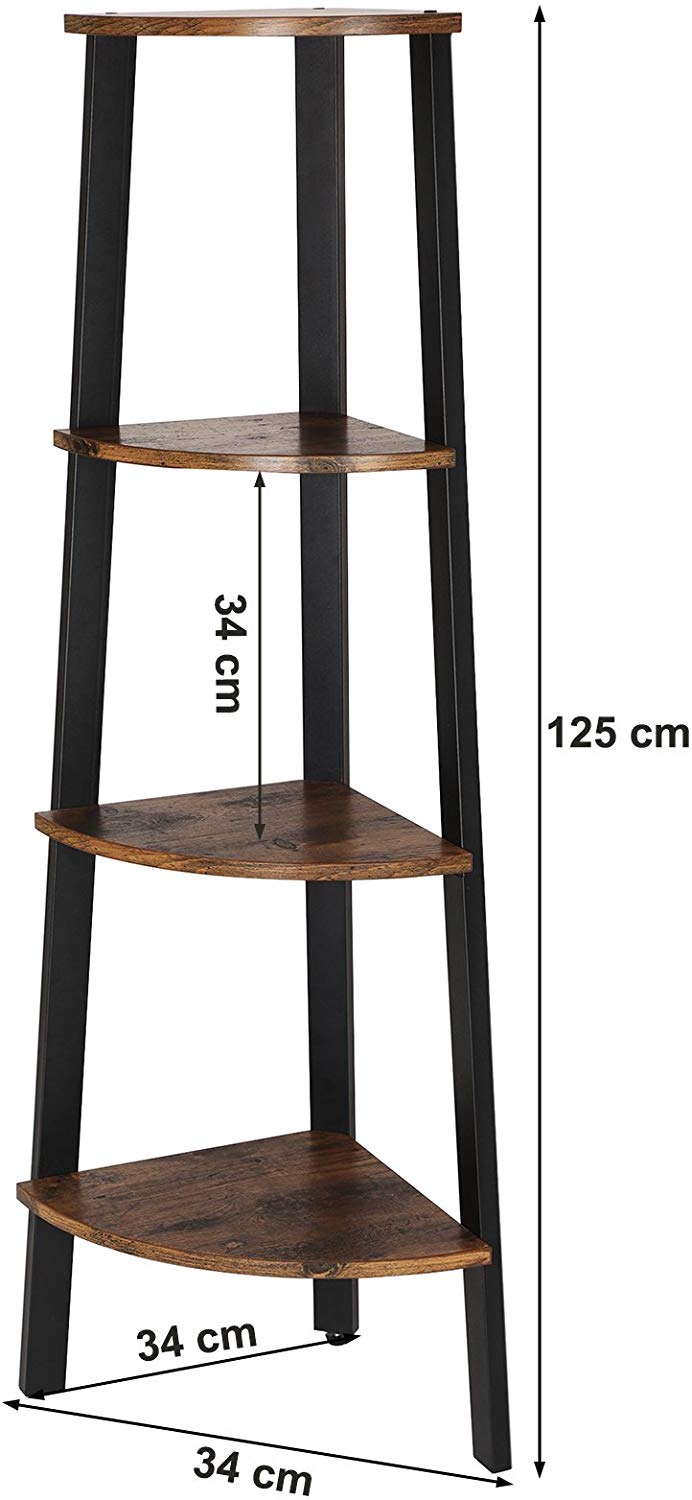 VASAGLE Rohový regál 4 police hnedý 34x125 cm – Obrázok 3