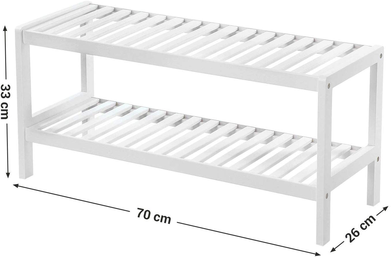 SONGMICS Bambusový botník 2 police biely 70x33 cm – Obrázok 4