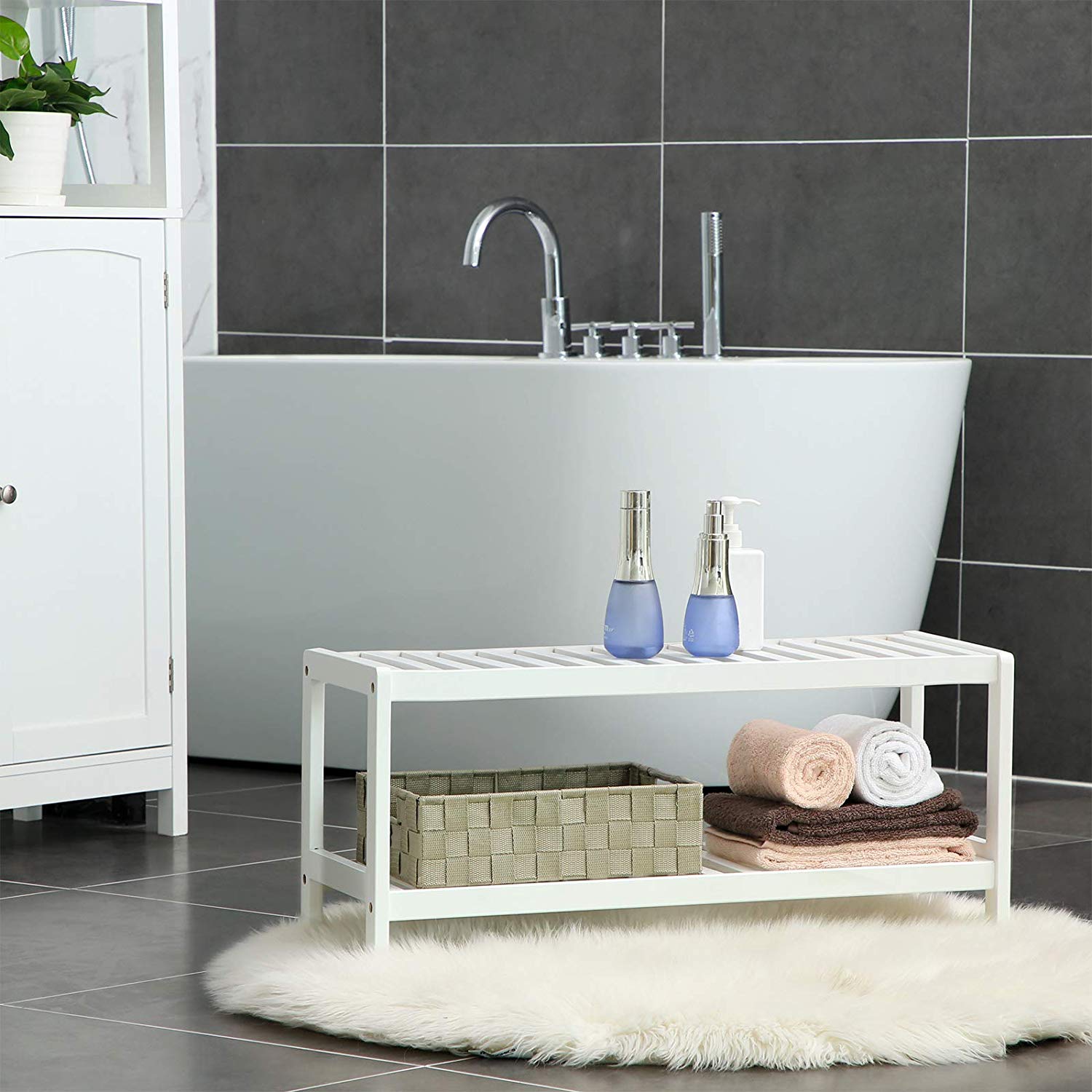 SONGMICS Bambusový botník 2 police biely 70x33 cm – Obrázok 2