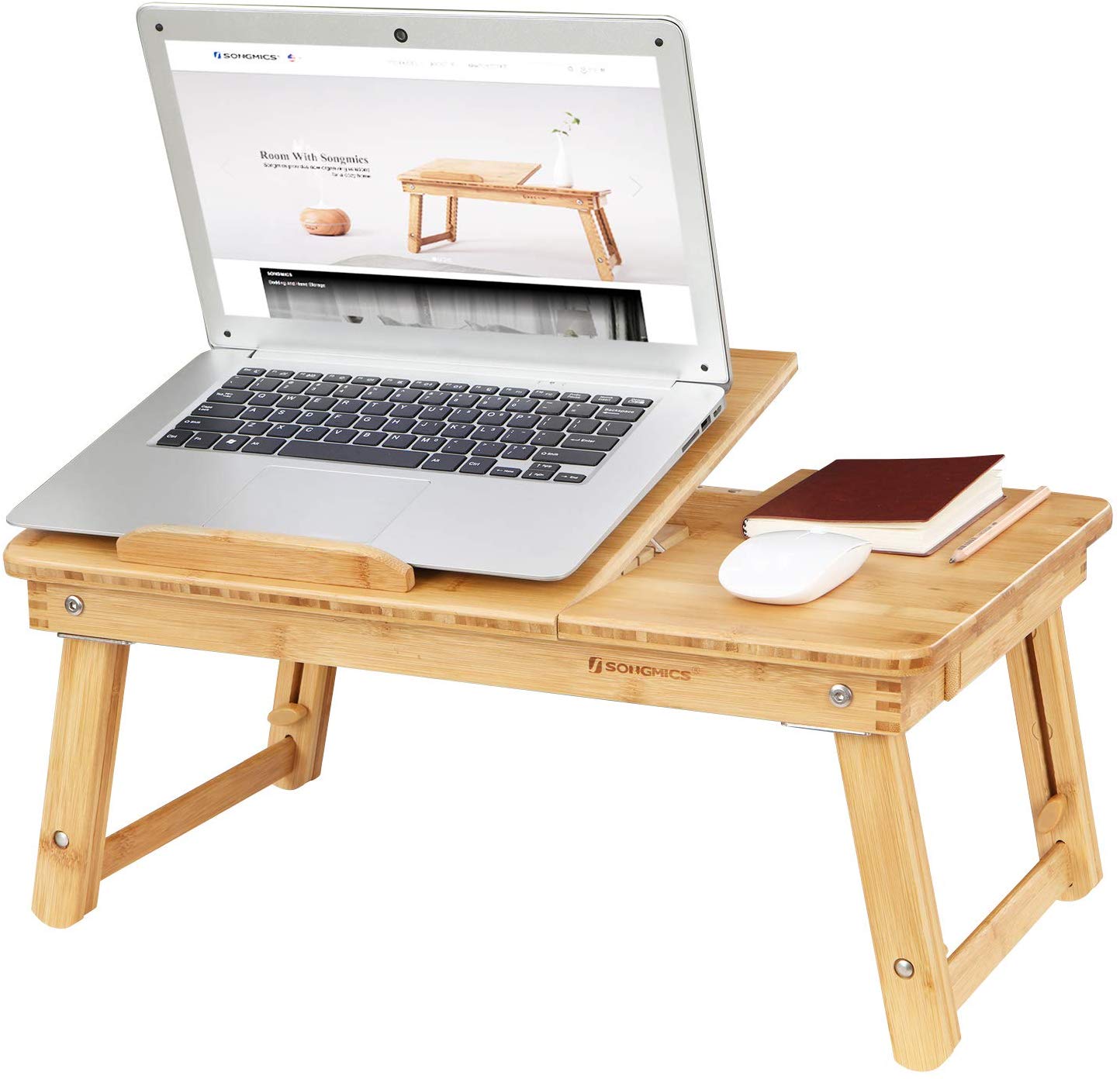 SONGMICS Bambusová podložka pod notebook prírodná 63x35 cm – Obrázok 3