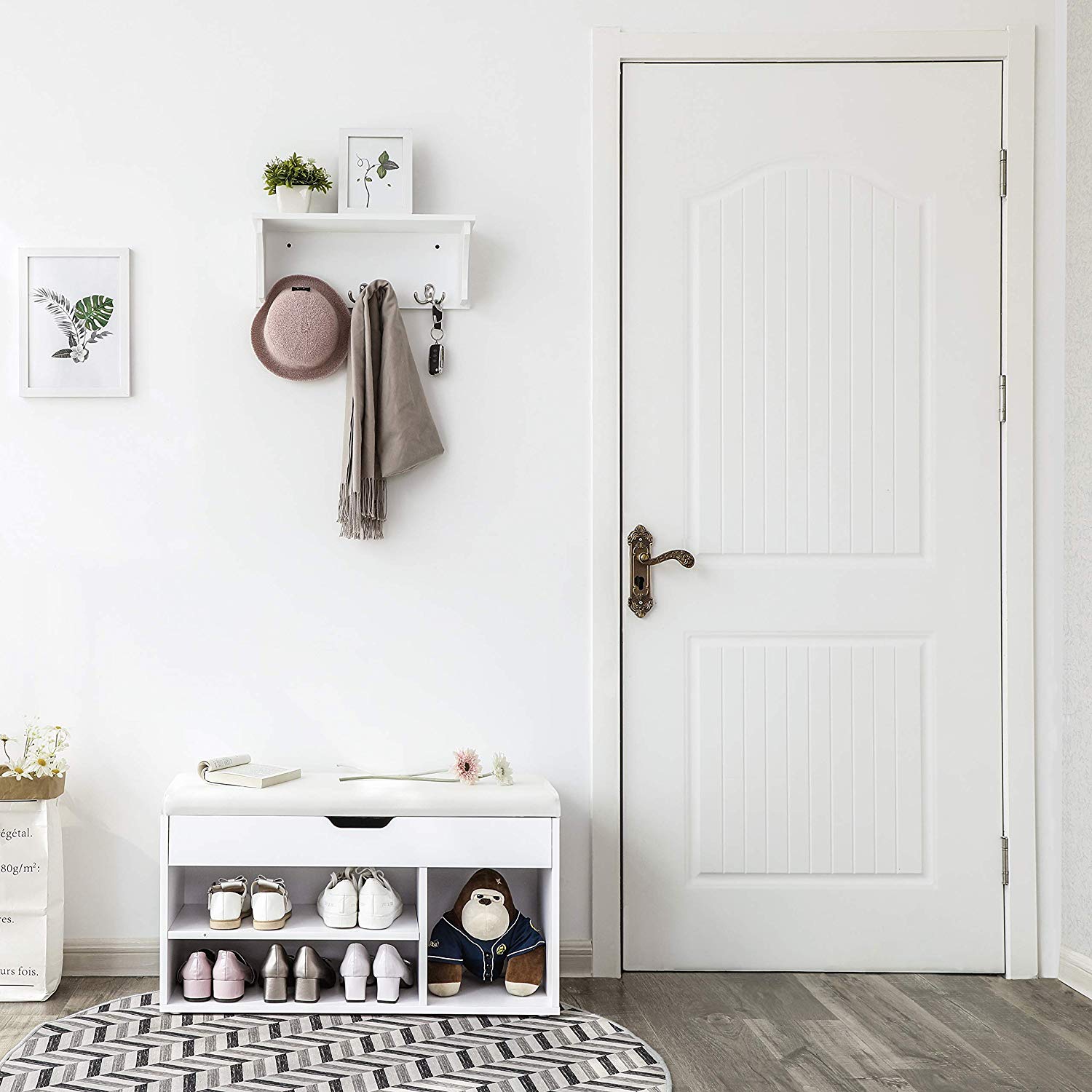 SONGMICS Botník so sedadlom a úložným priestorom biely 80x44 cm – Obrázok 2