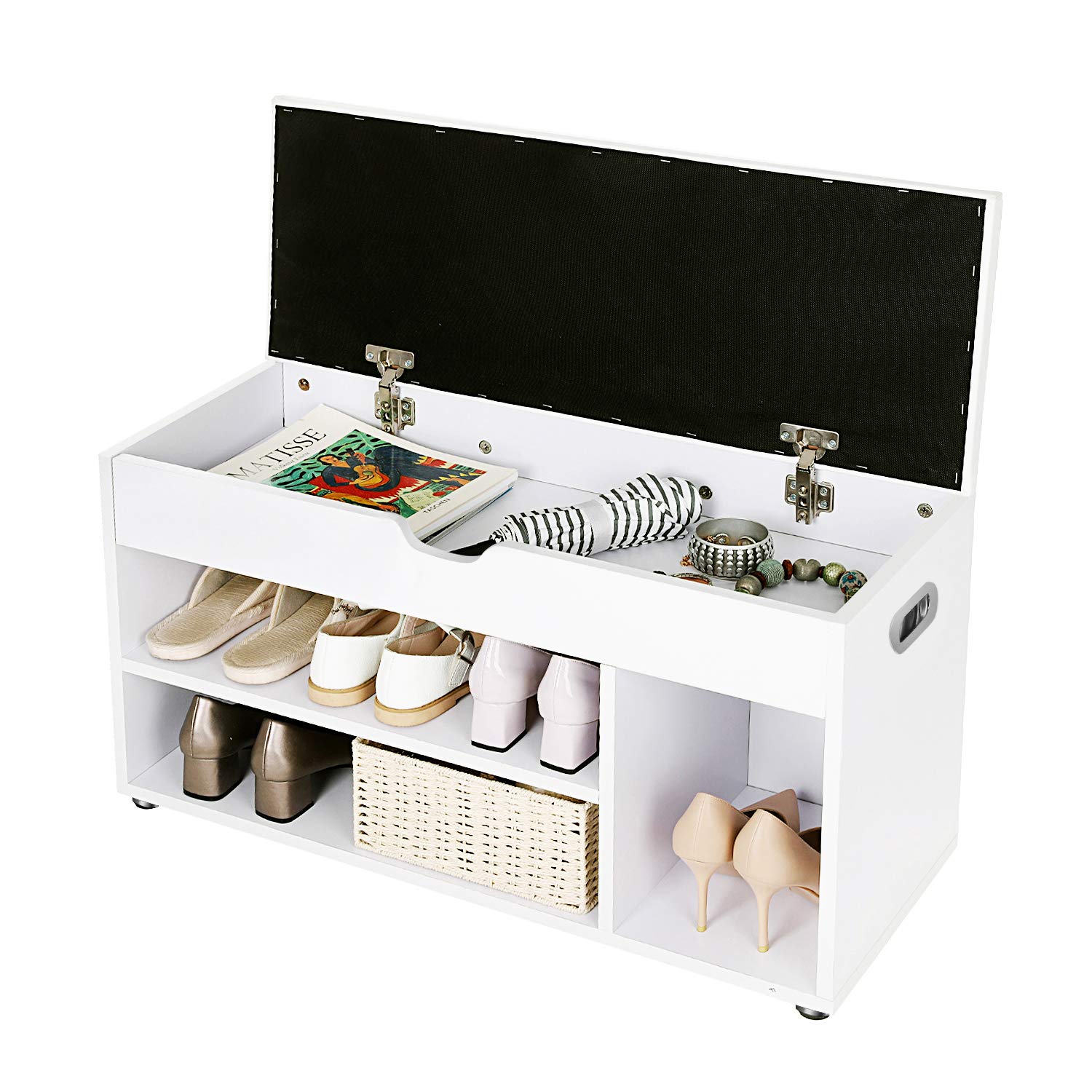 SONGMICS Botník so sedadlom a úložným priestorom biely 80x44 cm – Obrázok 4