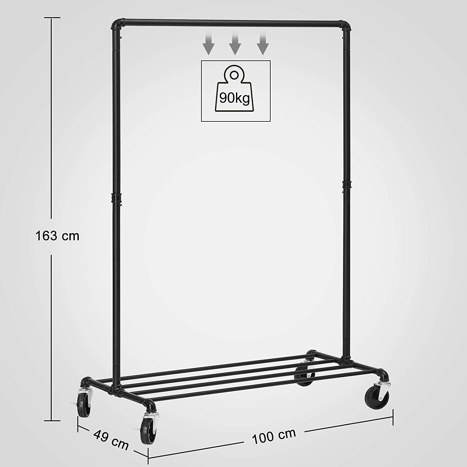 SONGMICS Stojan na šaty pojazdný v priemyselnom dizajne 90 Kg – Obrázok 4