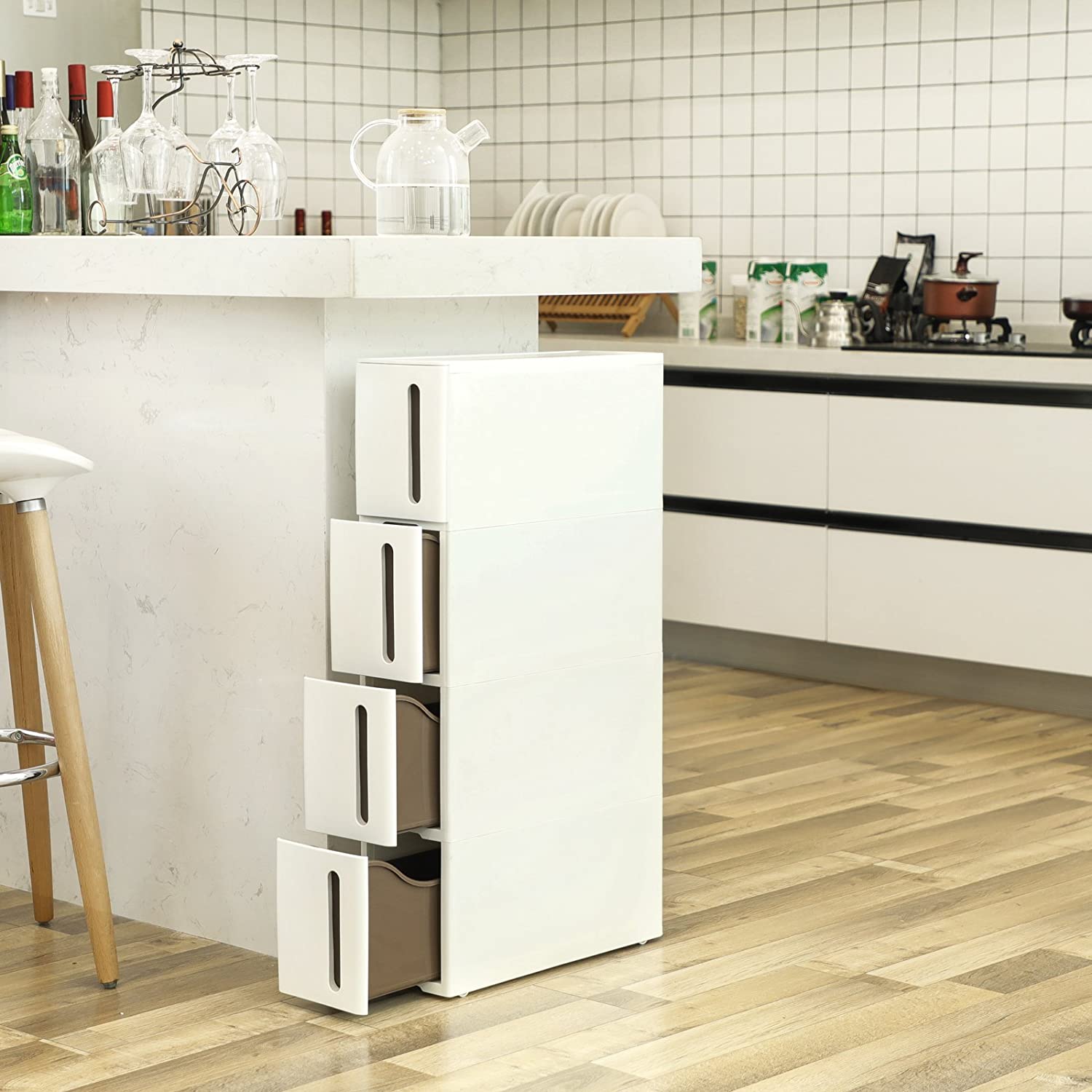SONGMICS Pojazdný úzky regál so zásuvkami 17x84 cm – Obrázok 3